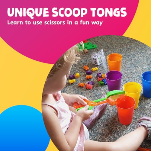 Skoolzy Counting Bears Matching Cups and Sorting, Preschool Learning Toys Color Sorting Counters Educational Toddler Toys for Kids 3+ Includes eBook Teaching Supplies & Bag