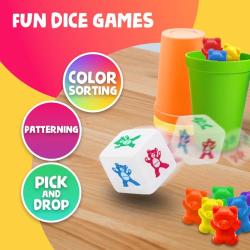 Skoolzy Counting Bears Matching Cups and Sorting, Preschool Learning Toys Color Sorting Counters Educational Toddler Toys for Kids 3+ Includes eBook Teaching Supplies & Bag