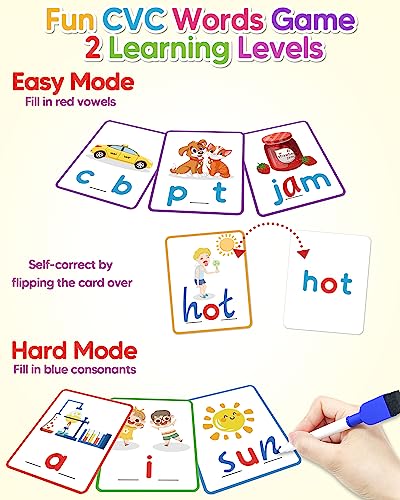 CVC Word Writing & Spelling Flash Cards, Kindergarten Reading Workbooks