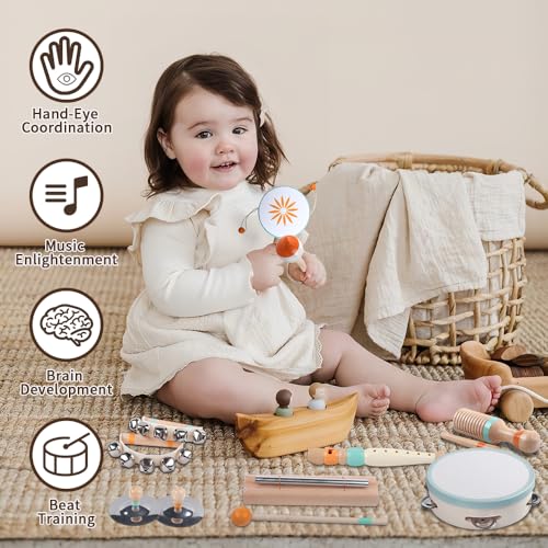 Toddlers Musical Instruments-Baby Montessori Wooden Toys for 18 Month+