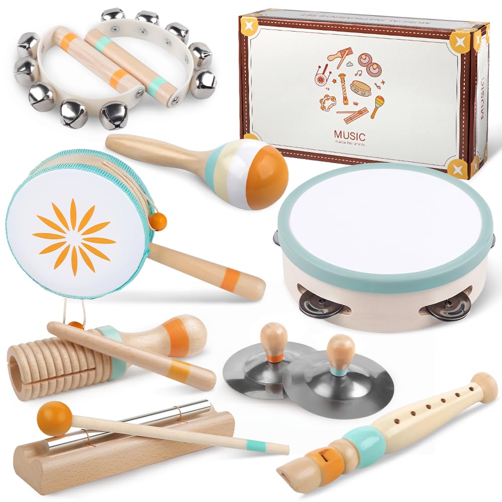 Toddlers Musical Instruments-Baby Montessori Wooden Toys for 18 Month+