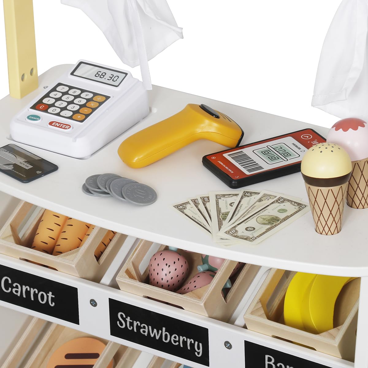 Kids Grocery Store Pretend Play Set with Shopping Cart