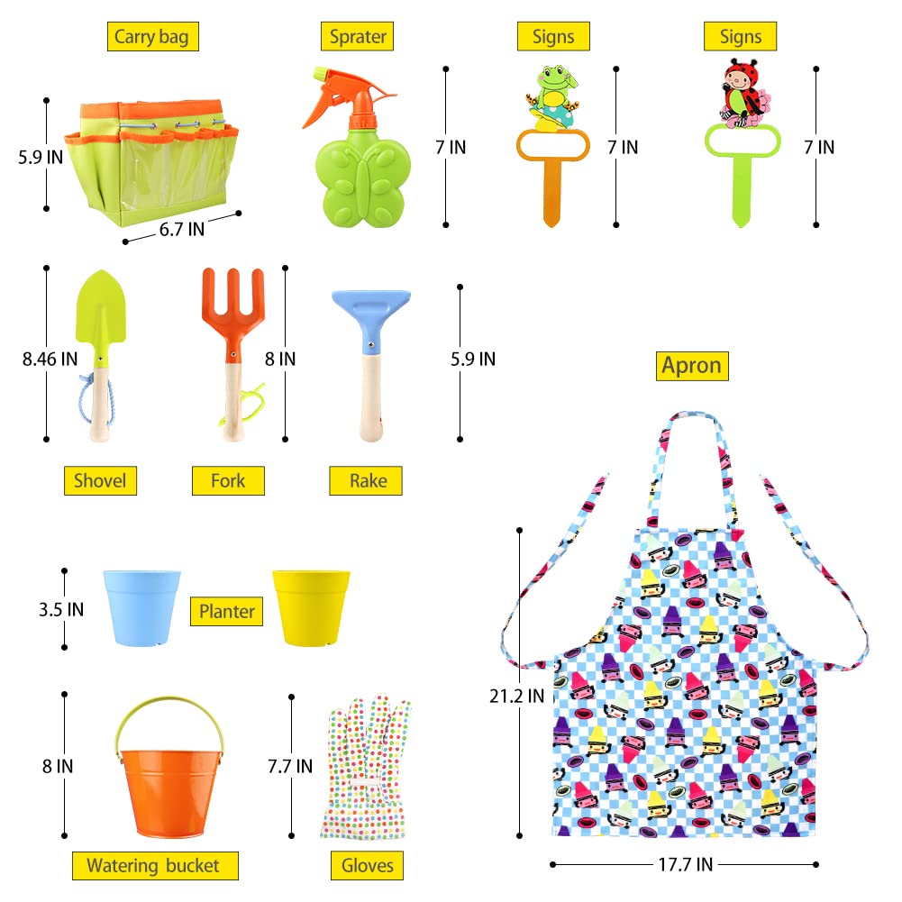 Kids Gardening Tool Set with Tote, Apron & Watering Can