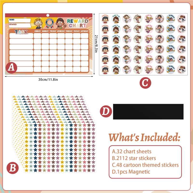 Kids Reward Chart System with 2,112 Star Stickers