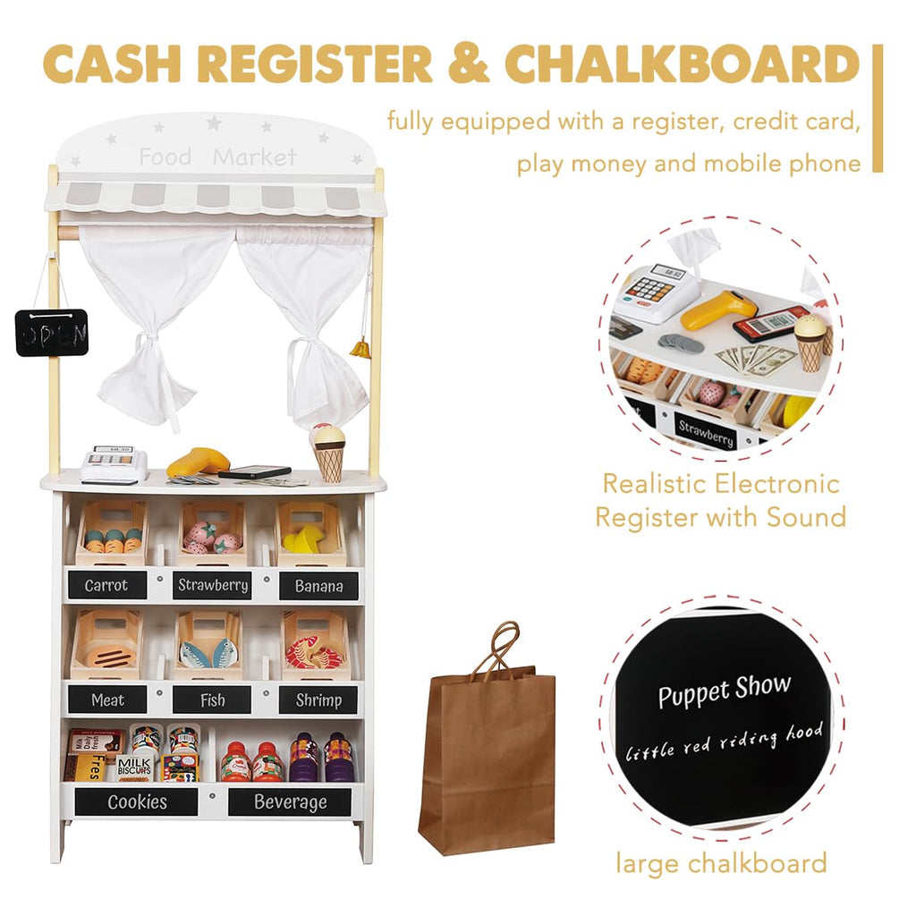 Kids Grocery Store Pretend Play Set with Shopping Cart