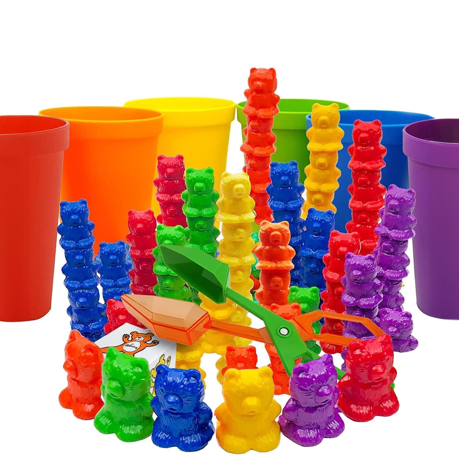 Skoolzy Counting Bears Matching Cups and Sorting, Preschool Learning Toys Color Sorting Counters Educational Toddler Toys for Kids 3+ Includes eBook Teaching Supplies & Bag