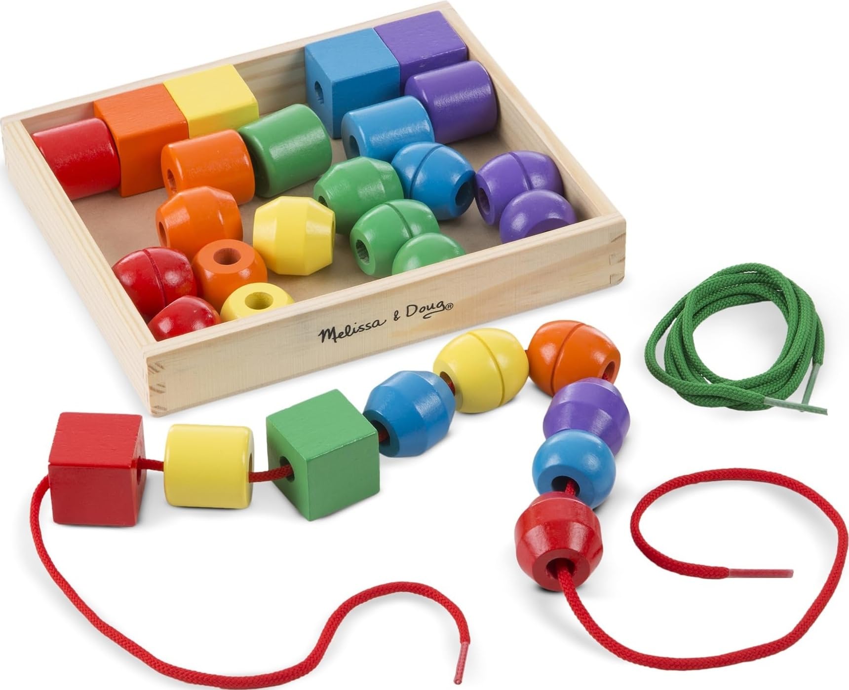 Wooden Lacing Beads Set with 30 Beads & 2 Laces