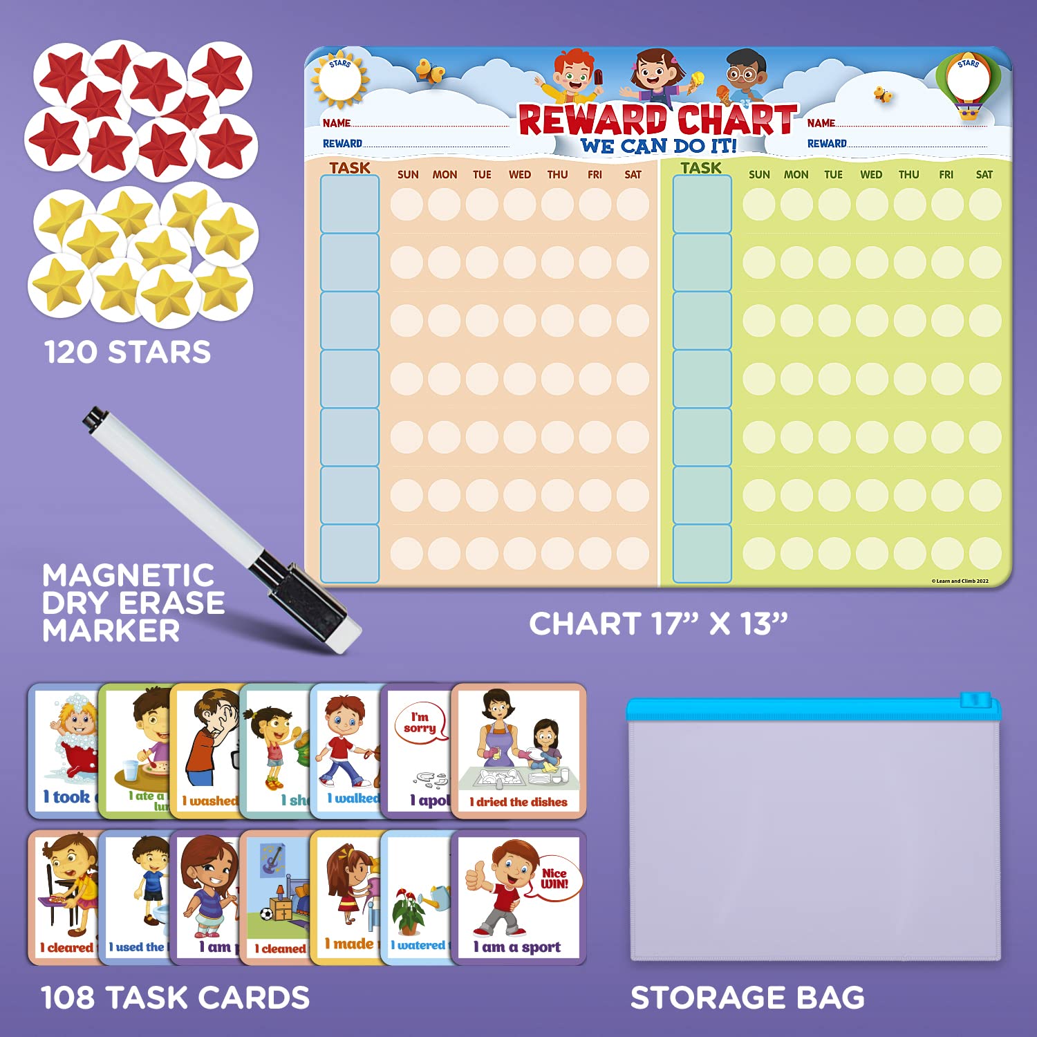 Kids Behavior Reward Chart System with 2,800 Stickers