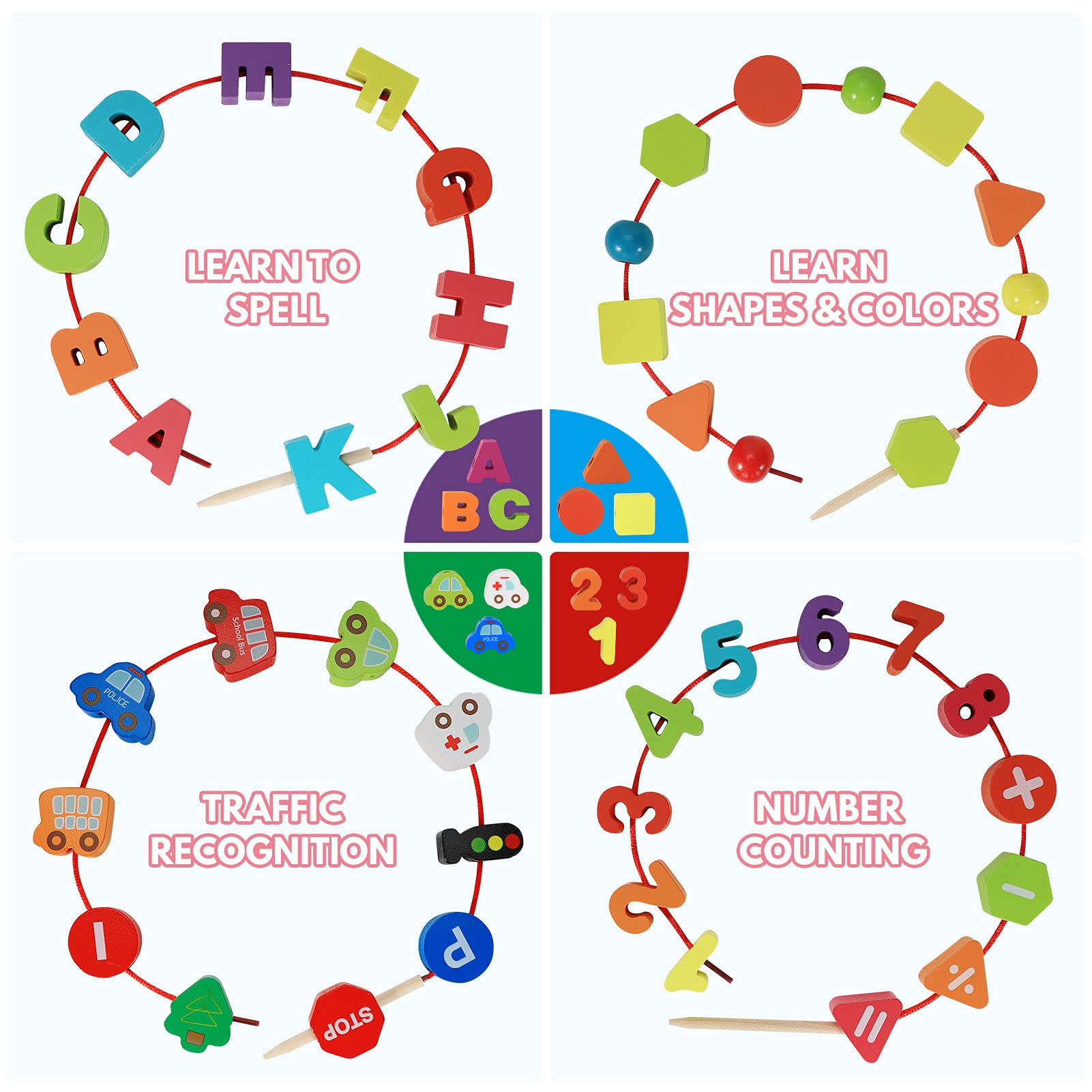 Wooden Lacing Beads Set for Fine Motor Skill Development