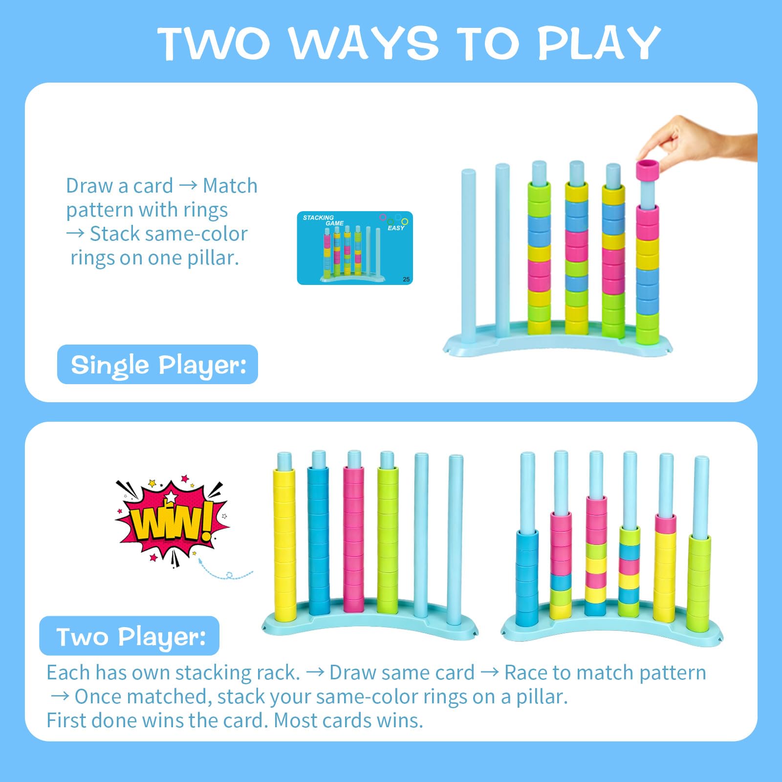 iuuoi Color Matching Challenge Game – Fast Pattern Color Sorting & Stacking Toys, Fun Family Board Game for Kids & Adults, Birthday Gift for Boys & Girls, Sensory Toys for Autism