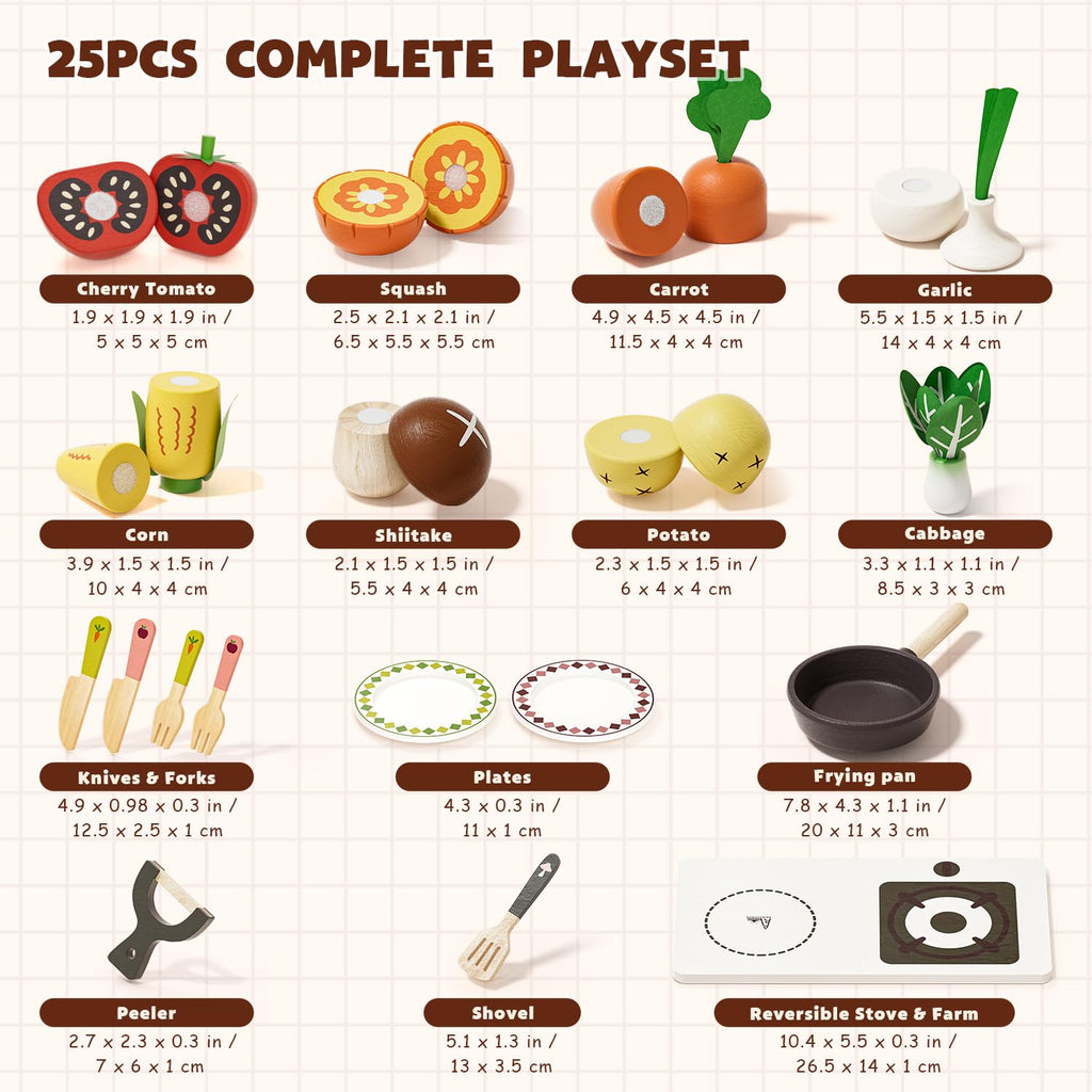 Wooden Farm-to-Kitchen Pretend Play Food Set for Kids