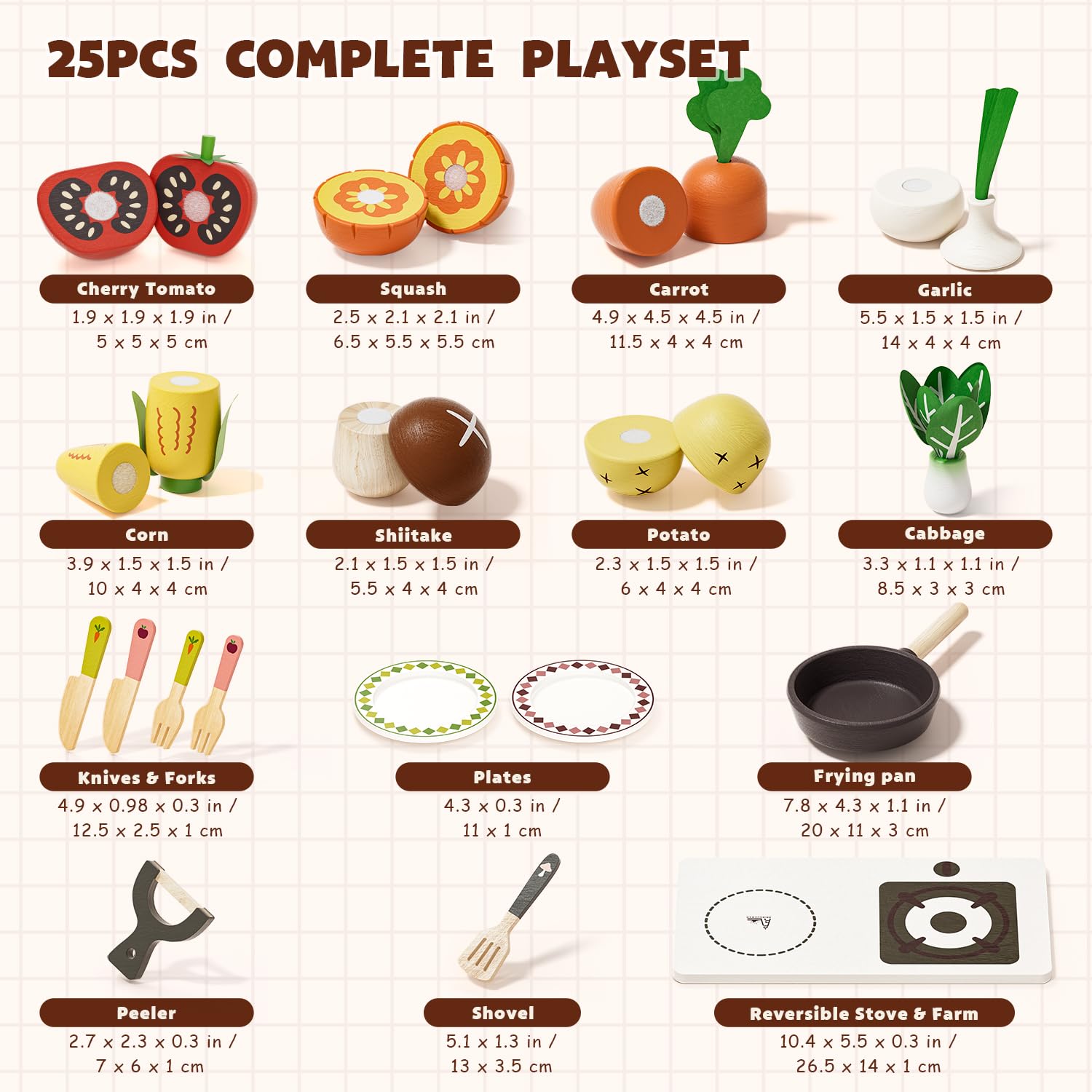 Wooden Farm-to-Kitchen Pretend Play Food Set for Kids