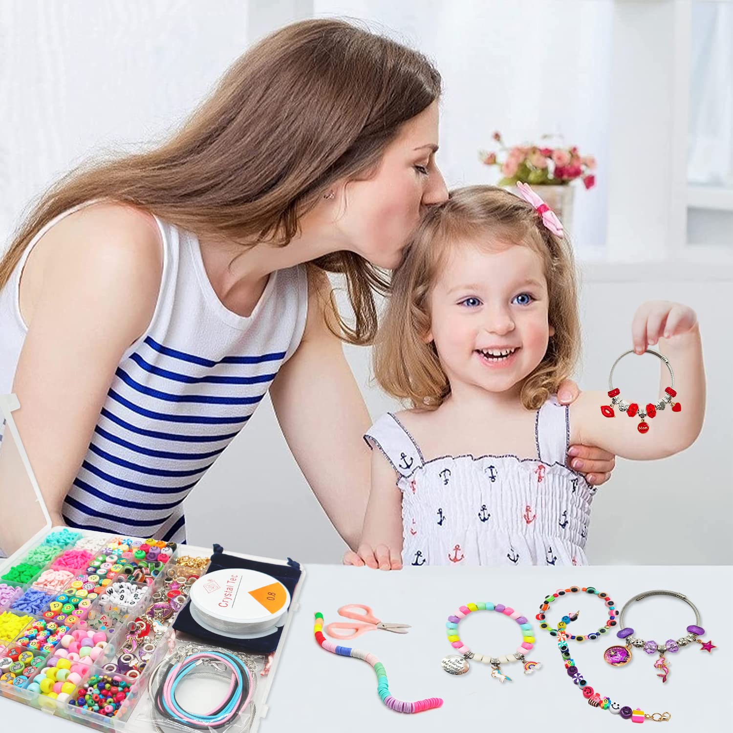 leitait Girl Toys Bracelet Making Kit-Beads for Charm Jewelry Making Kit Supplies DIY Arts Halloween and Christmas Party Favors Crafts for Kids Girl Toys Age 6-7,8-12 Teens Girl Gifts