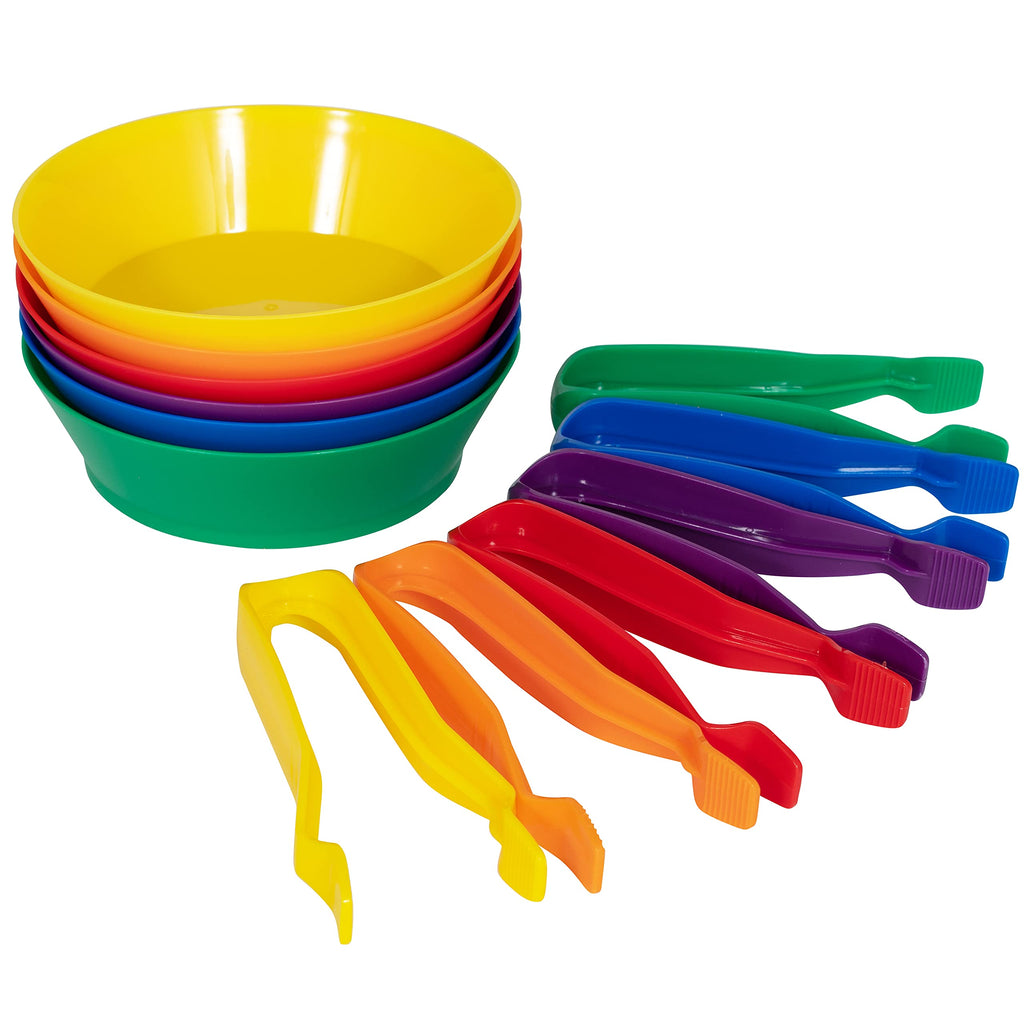 Sorting Bowls & Tweezers Set, 12 Pieces in 6 Colors