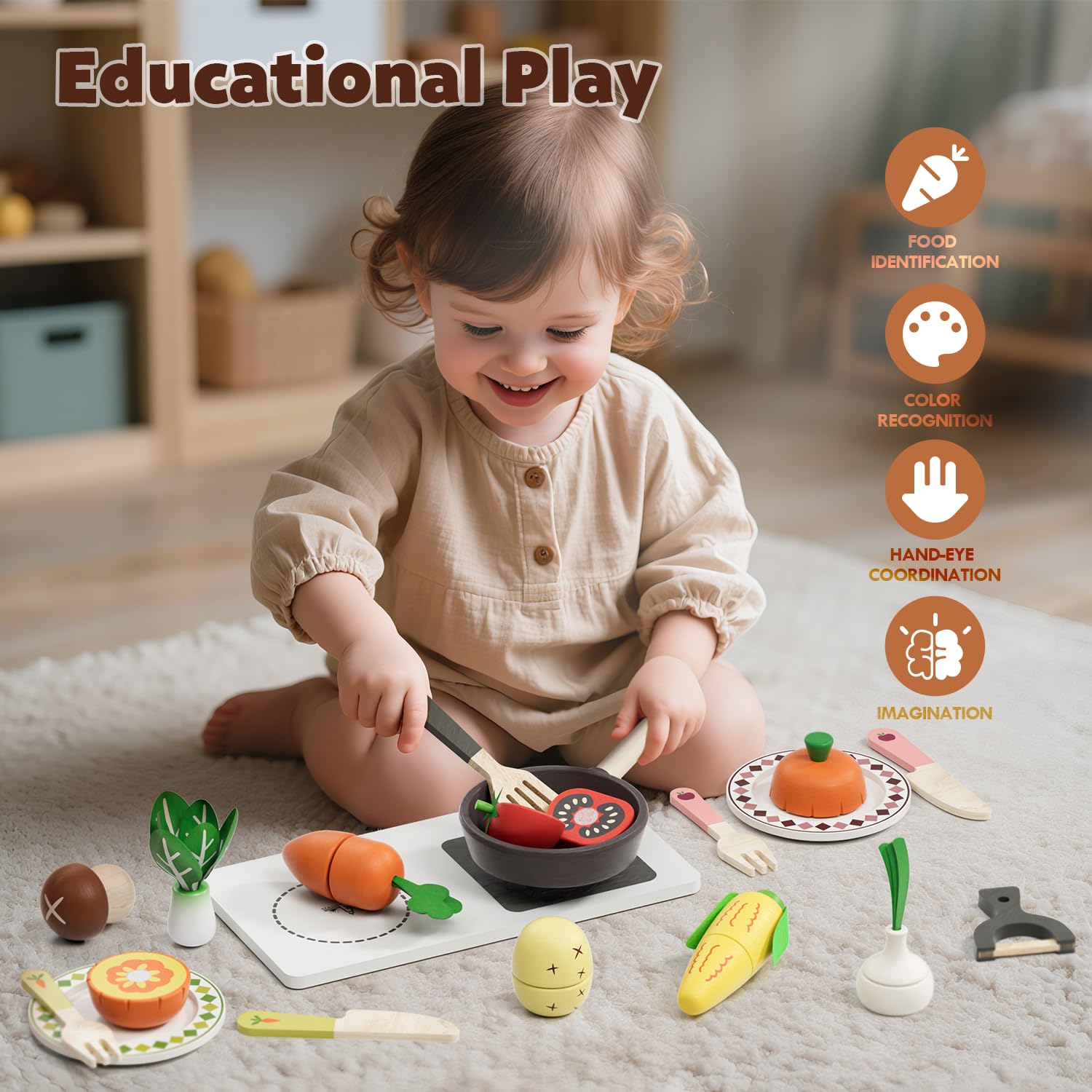 Wooden Farm-to-Kitchen Pretend Play Food Set for Kids
