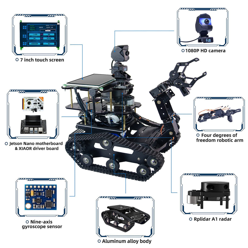 Jetson Nano AI Smart Tank Robot Kit with RPLIDAR & Arm