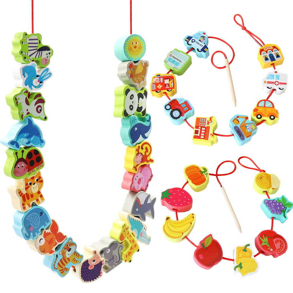 Wooden Lacing Beads Set for Fine Motor Skill Development