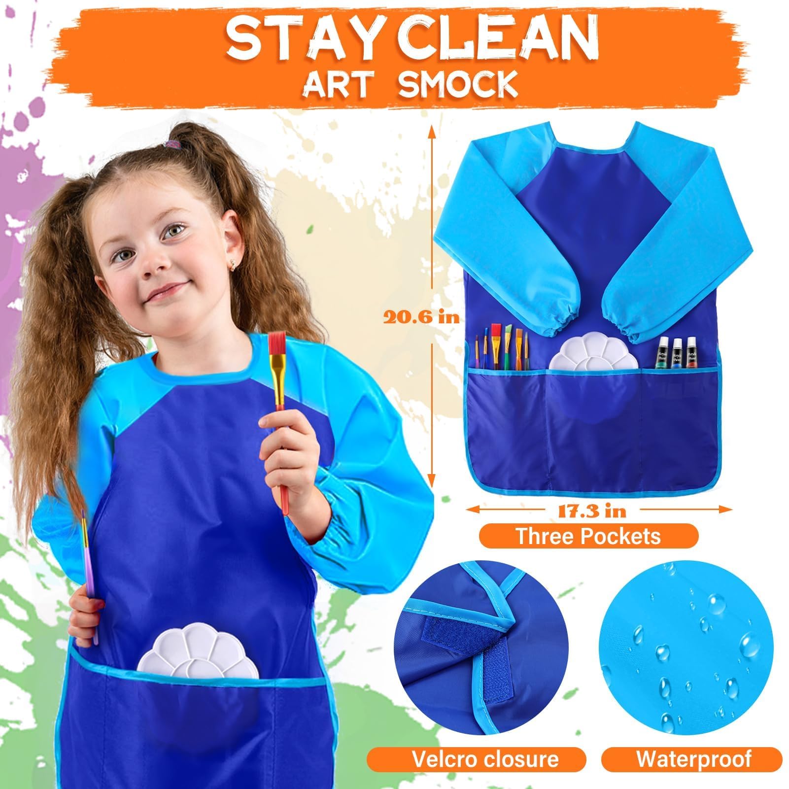 POPYOLA Acrylic Paint Set for Kids, Non Toxic Kids Painting Set with Tabletop Easel, Acrylic Paints, Smock, Canvases, Wooden Stencils, Brushes, Painting Kit Gift for Beginner Student Toddlers