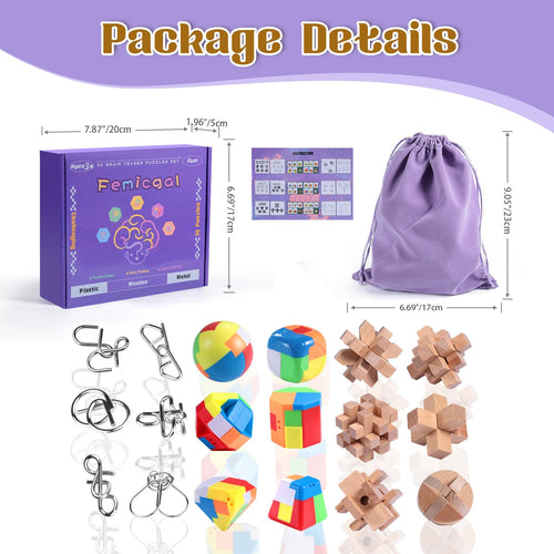 3D Brain Teaser Puzzle Set for Kids, Teens & Adults