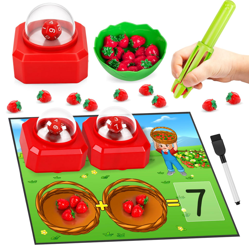 Kasfalci Math Board Games for Kids with Dice Poppers,Math Manipulatives,Dice Games,Addition Subtraction Games,Math Counters,Counting Toys,Fine Motor Toys,Kindergarten Classroom Homeschool Supplies