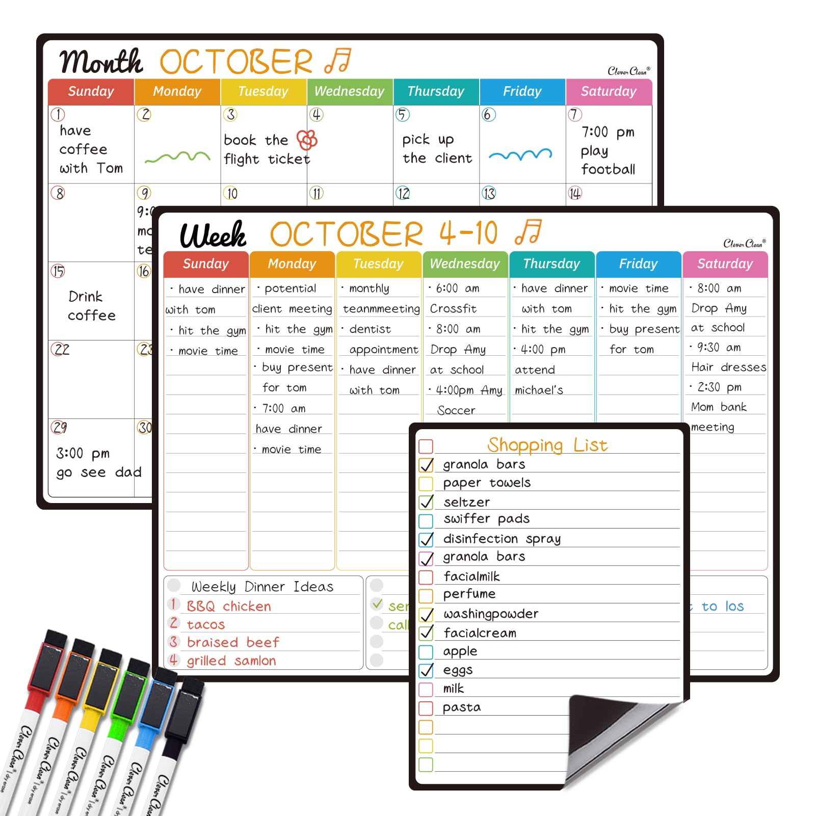 Magnetic Dry Erase Calendar Set with Monthly & Weekly Boards