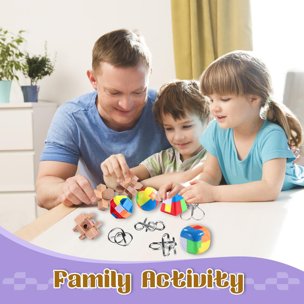 Brain Teaser Puzzles for Kids, Mind Game Puzzle Set, 3D Puzzle Wooden Metal Plastic Unlock Interlock Toy, Family Games Party Favor Educational Toys Birthday Gifts for Kids Teens and Adults