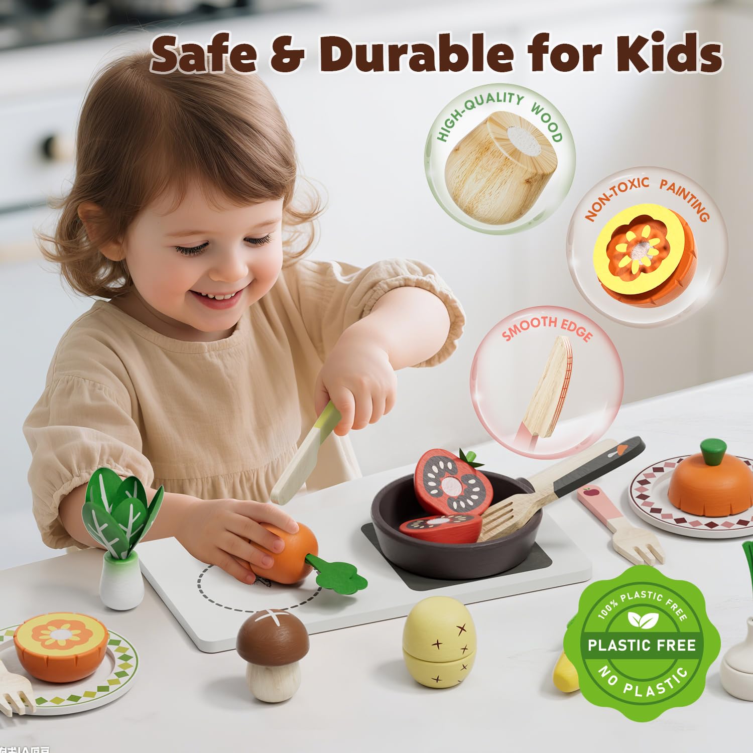 Wooden Farm-to-Kitchen Pretend Play Food Set for Kids