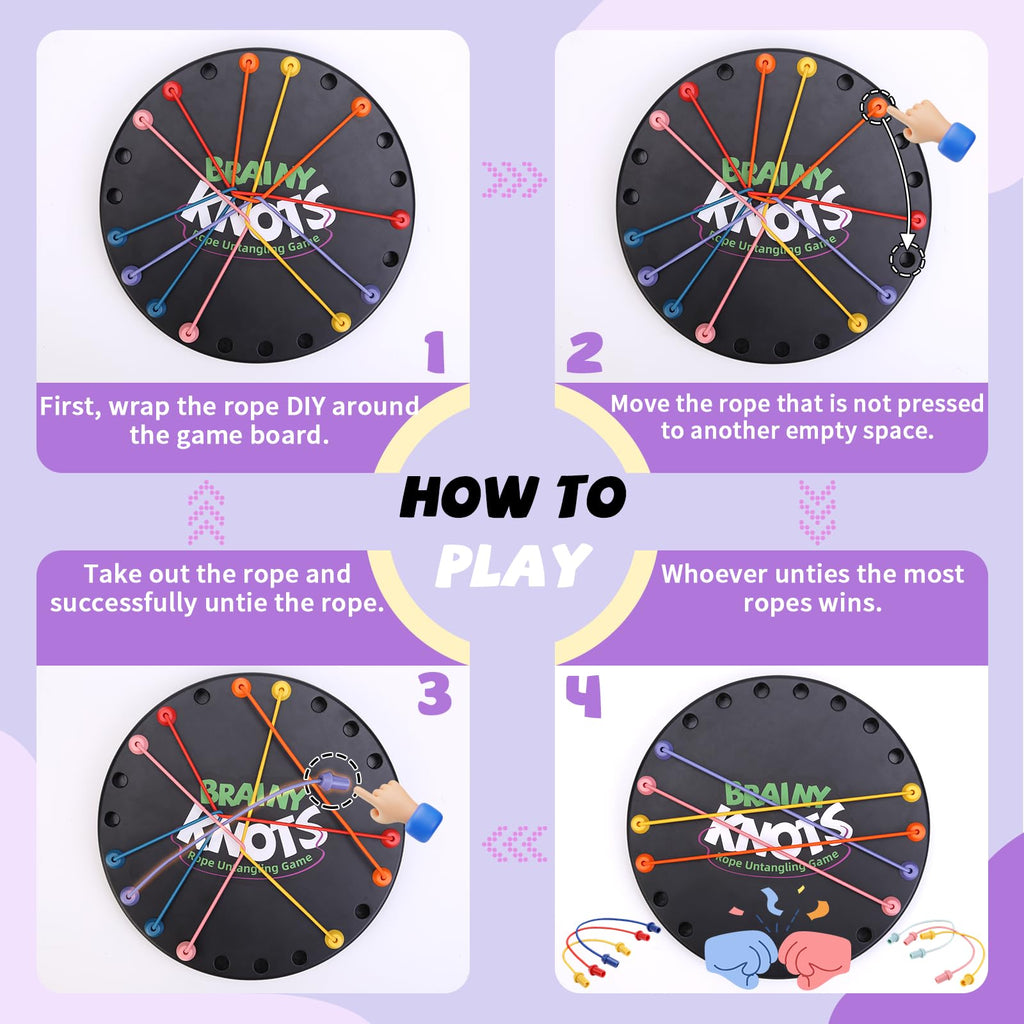 Brainy Knots Rope Untangling Game, 10Pcs Twisted Rope Puzzle Game,Strategy Untangling Challenge Puzzle, String Solution Central Lacing Toys for Adults Kids(Black)