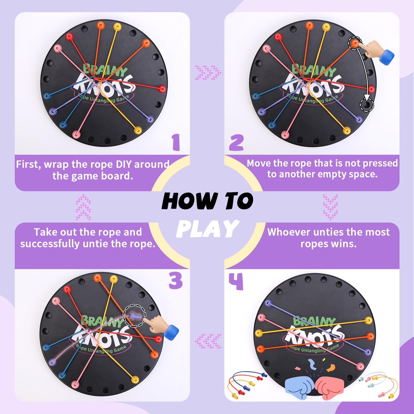 Brainy Knots Rope Untangling Game, 10Pcs Twisted Rope Puzzle Game,Strategy Untangling Challenge Puzzle, String Solution Central Lacing Toys for Adults Kids(Black)