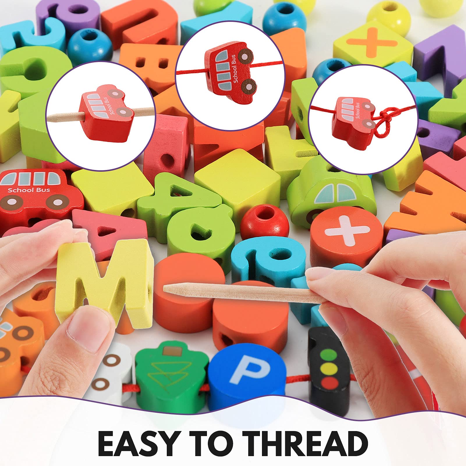 Wooden Lacing Beads Set for Fine Motor Skill Development