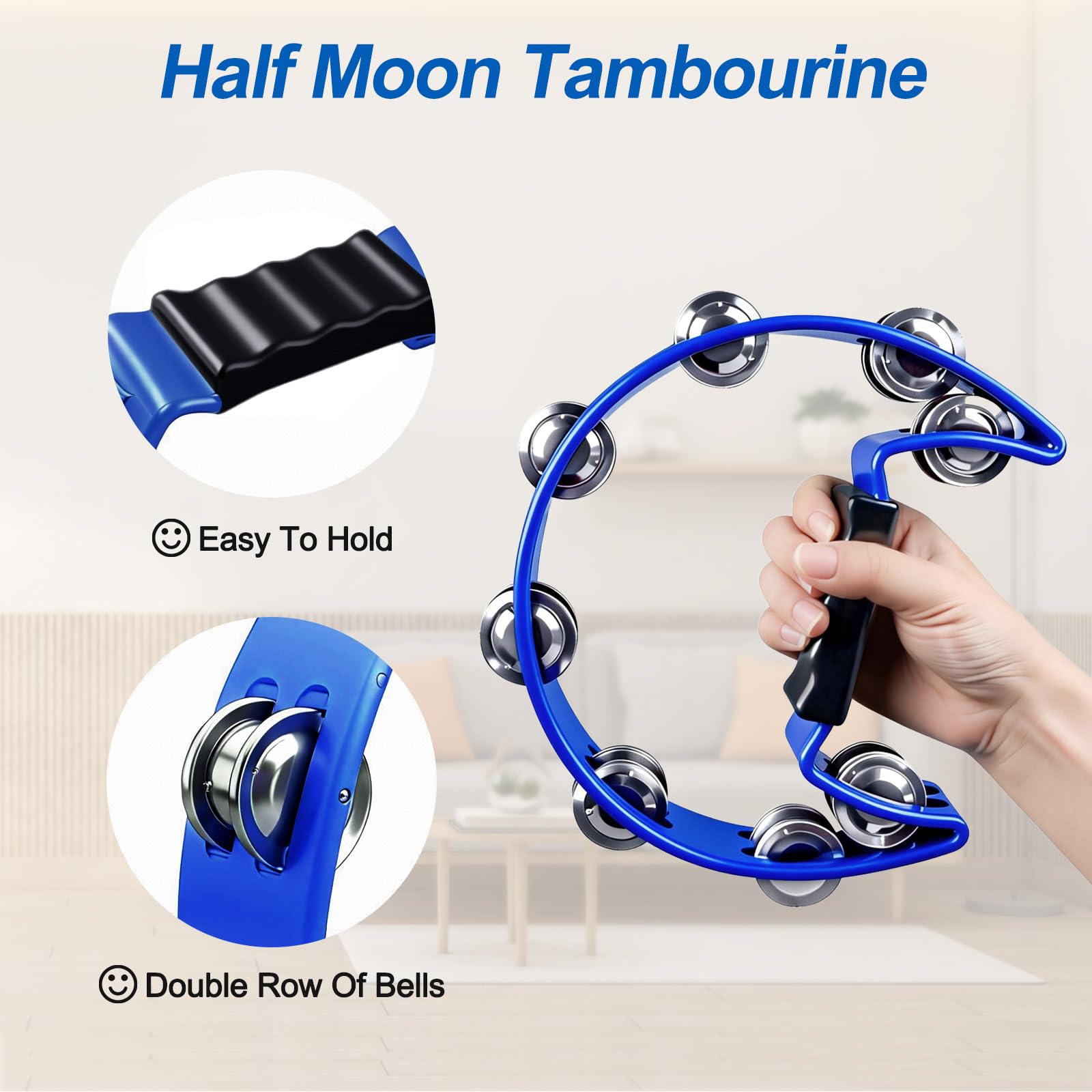 10 Pcs Tambourines for Adults - Half Moon Tambourine, Wood Sticks, Bells Tambourine, Wrist Bells, Egg Shakers, Maracas