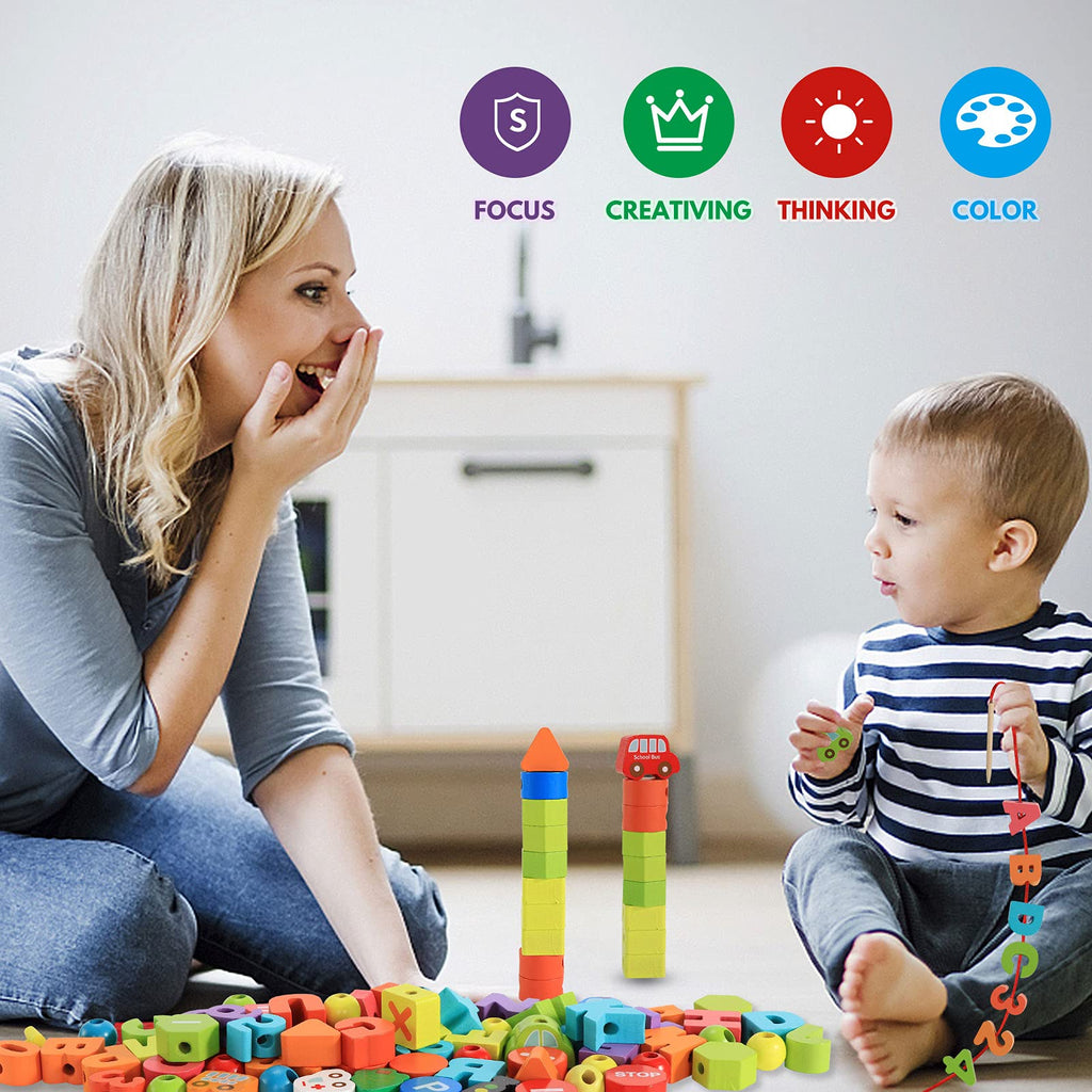 Wooden Lacing Beads Set for Fine Motor Skill Development