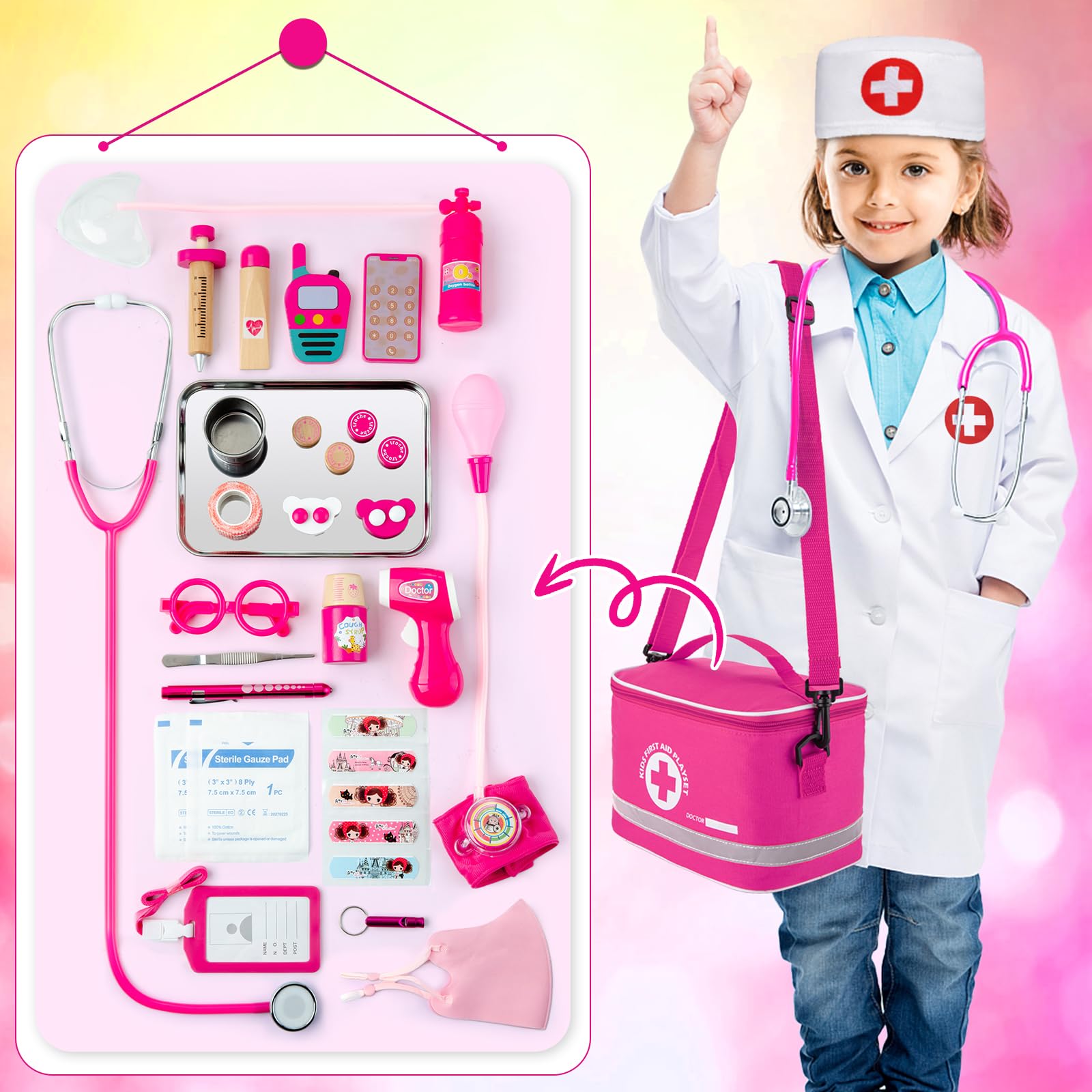 34-Piece Kids Doctor Pretend Play Kit with Stethoscope