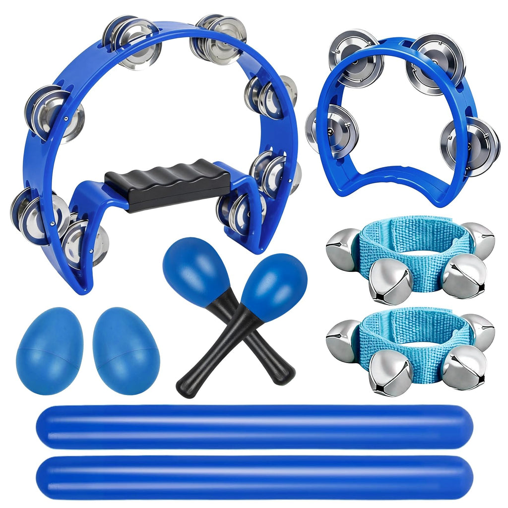 10 Pcs Tambourines for Adults - Half Moon Tambourine, Wood Sticks, Bells Tambourine, Wrist Bells, Egg Shakers, Maracas