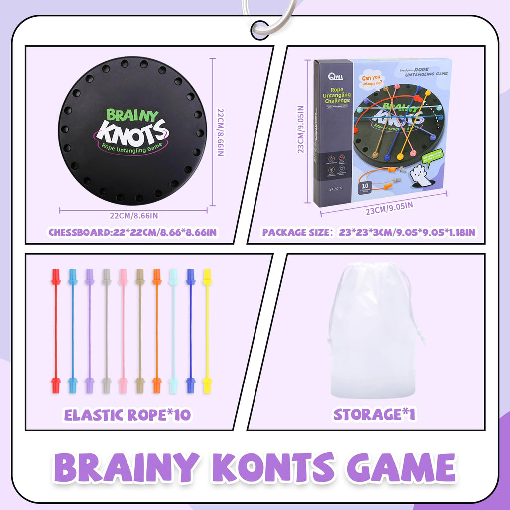 Brainy Knots Rope Untangling Game, 10Pcs Twisted Rope Puzzle Game,Strategy Untangling Challenge Puzzle, String Solution Central Lacing Toys for Adults Kids(Black)