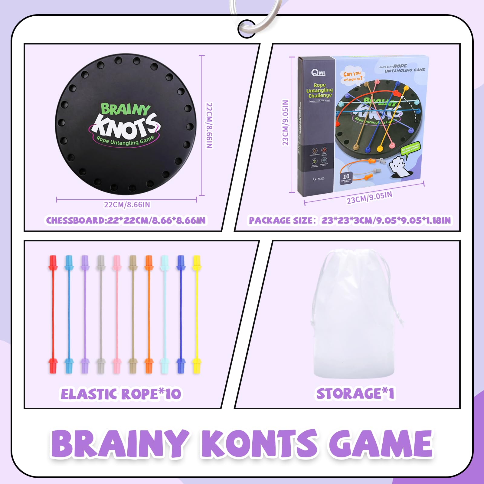 Brainy Knots Rope Untangling Game, 10Pcs Twisted Rope Puzzle Game,Strategy Untangling Challenge Puzzle, String Solution Central Lacing Toys for Adults Kids(Black)