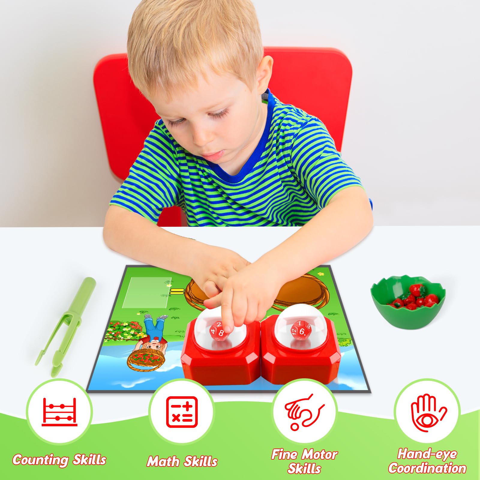 Kasfalci Math Board Games for Kids with Dice Poppers,Math Manipulatives,Dice Games,Addition Subtraction Games,Math Counters,Counting Toys,Fine Motor Toys,Kindergarten Classroom Homeschool Supplies