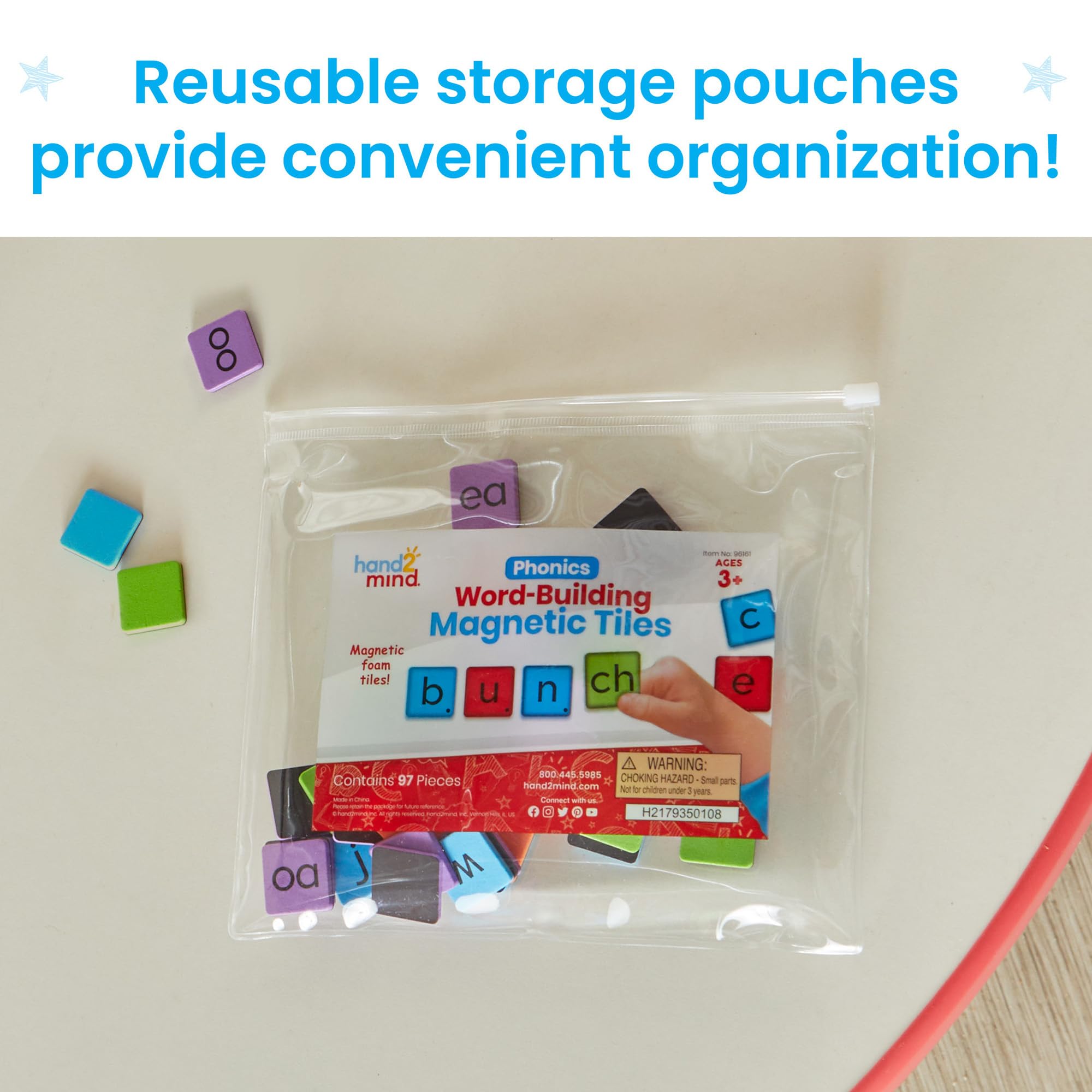 hand2mind Phonics Word-Building Magnetic Letter Tiles, Set of 6, Ages 3+