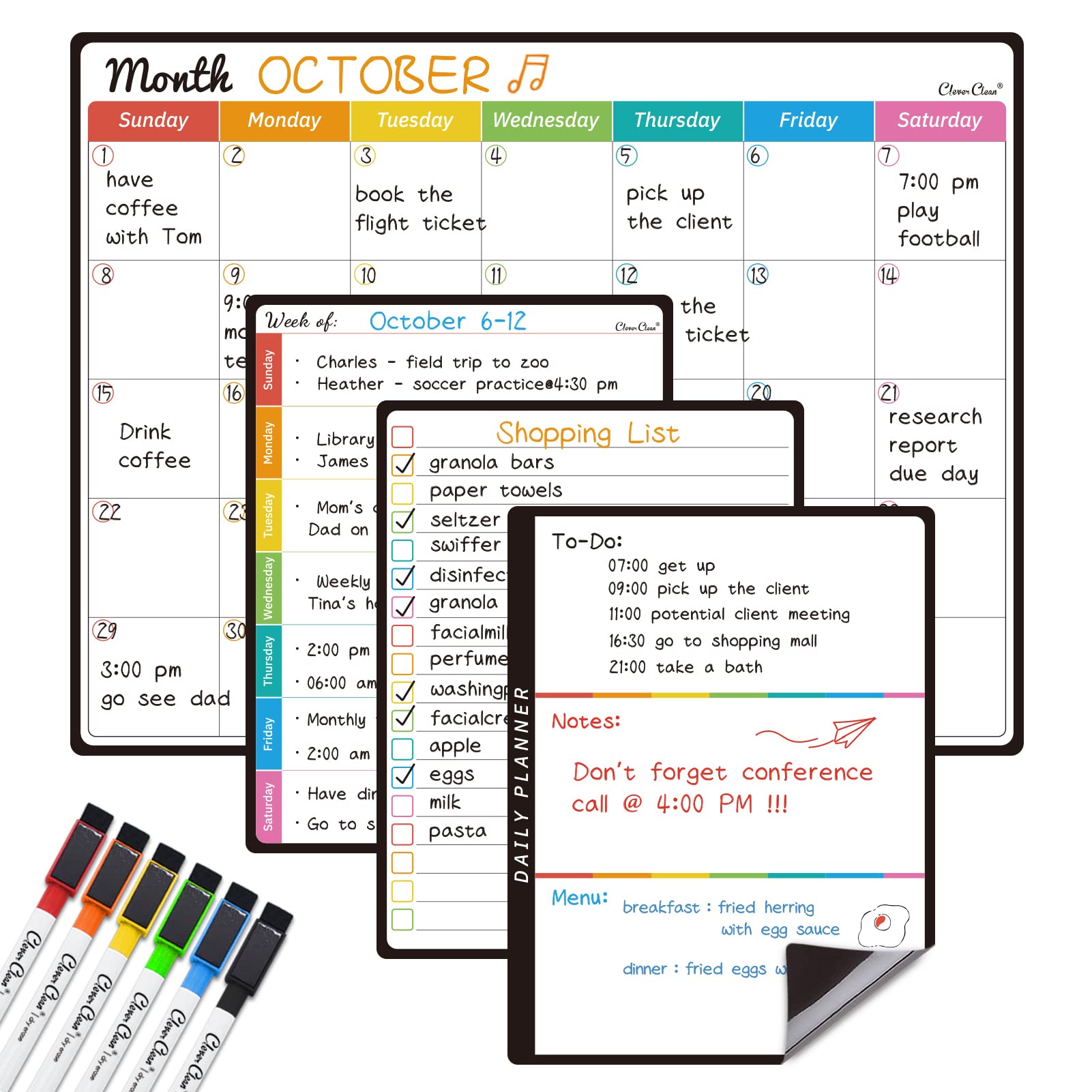 Magnetic Dry Erase Calendar Set with Monthly & Weekly Boards