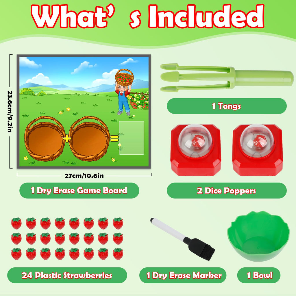 Kasfalci Math Board Games for Kids with Dice Poppers,Math Manipulatives,Dice Games,Addition Subtraction Games,Math Counters,Counting Toys,Fine Motor Toys,Kindergarten Classroom Homeschool Supplies