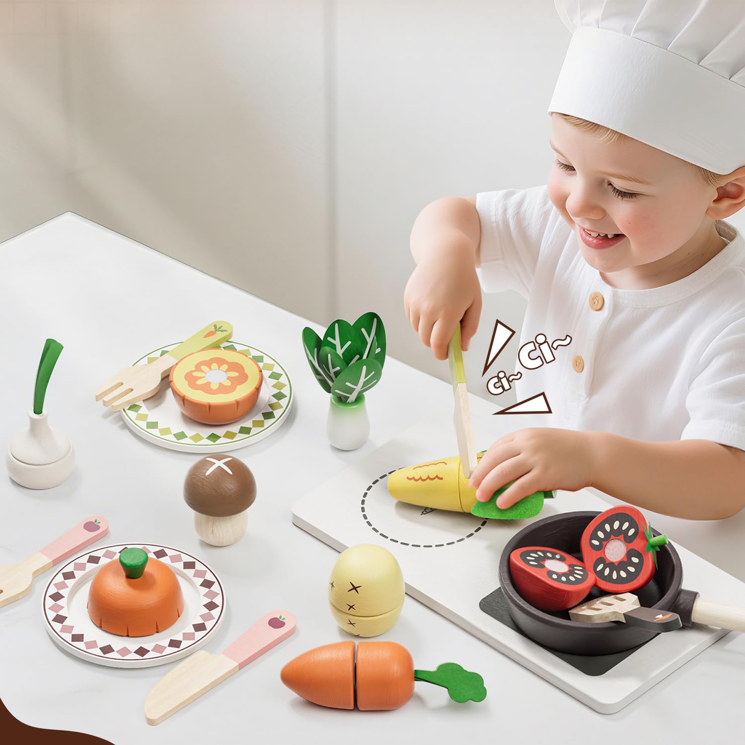 Wooden Farm-to-Kitchen Pretend Play Food Set for Kids