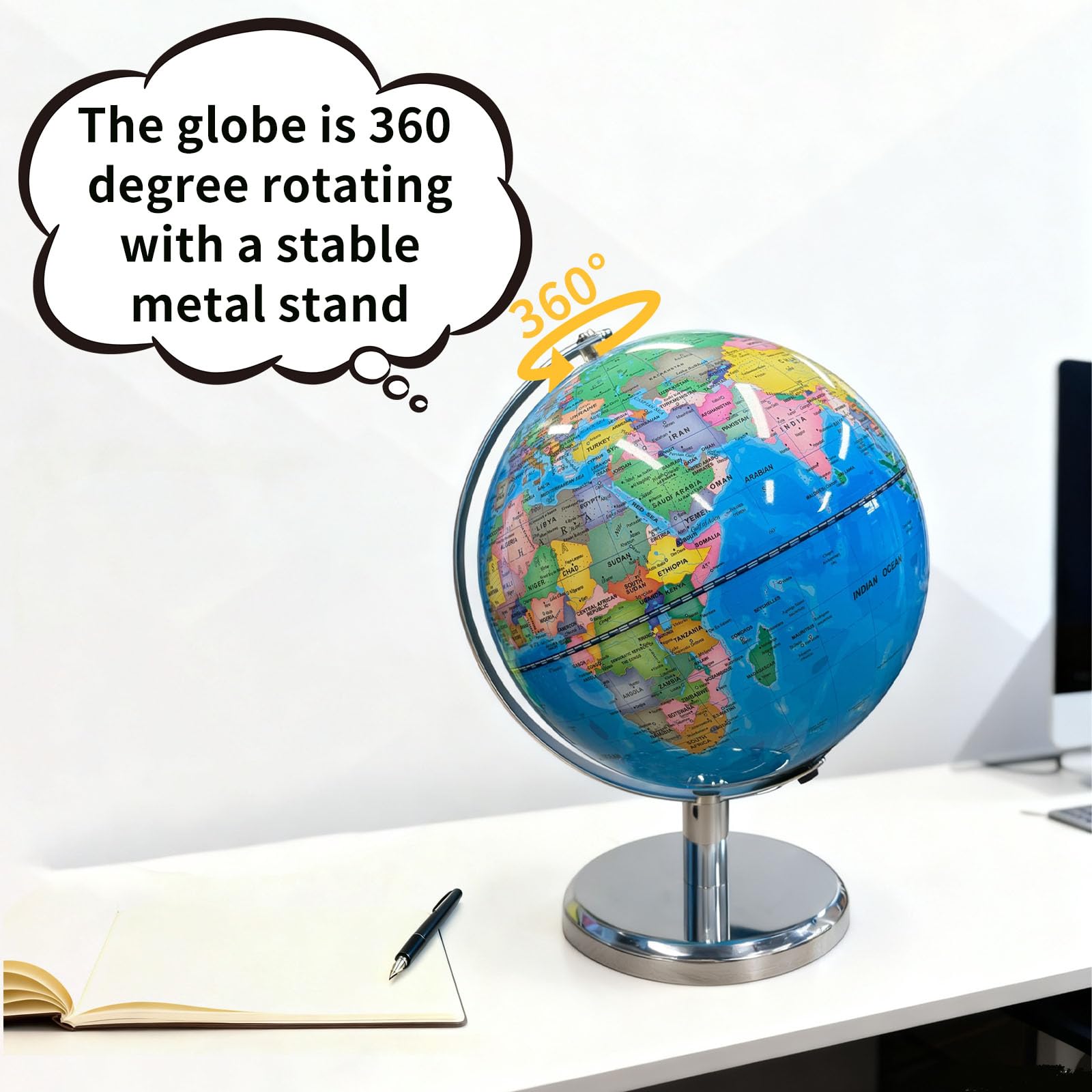 Sexacohu 8'' Illuminated Globe for Kids World Globe with Stable Metal Base
