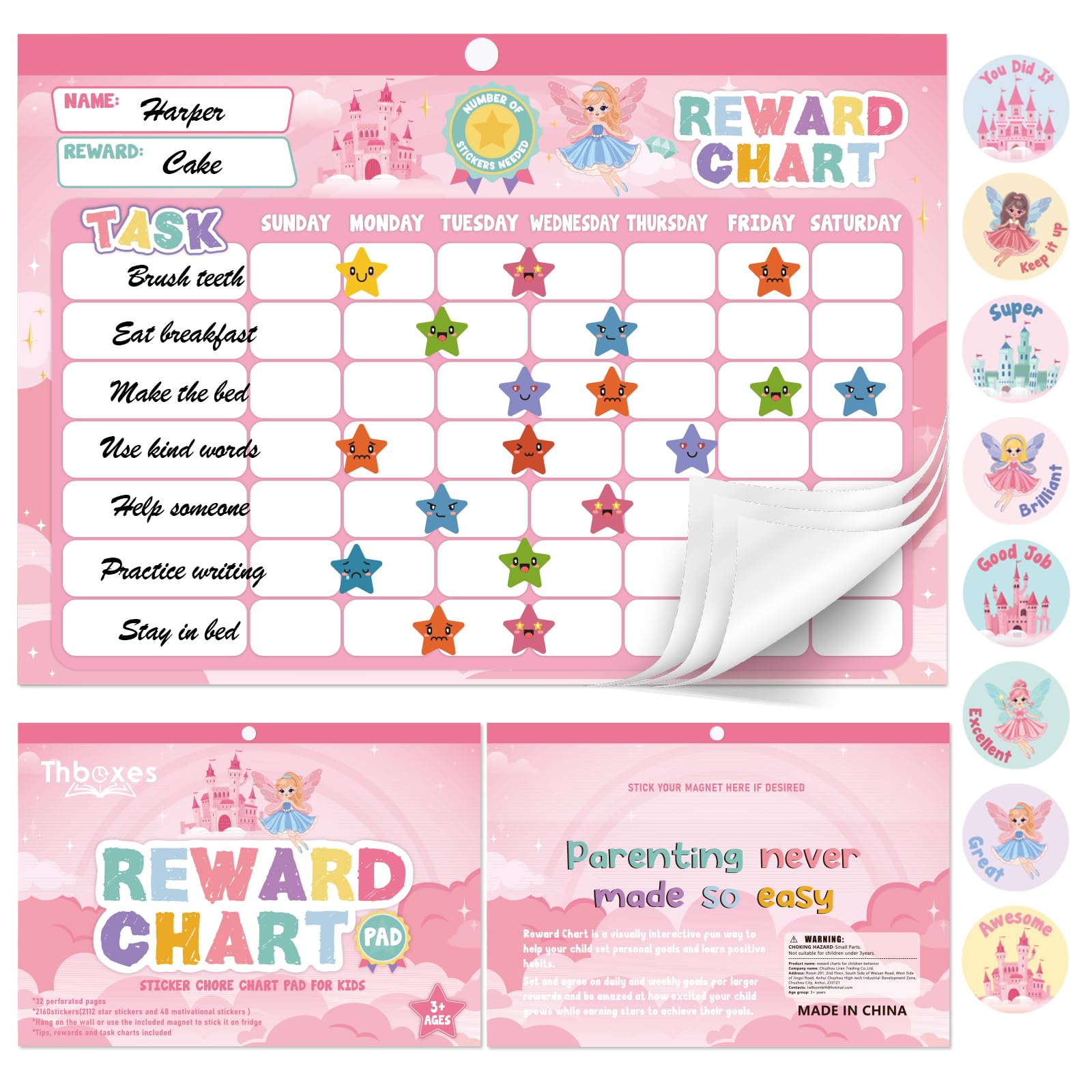 Kids Reward Chart System with 2,112 Star Stickers