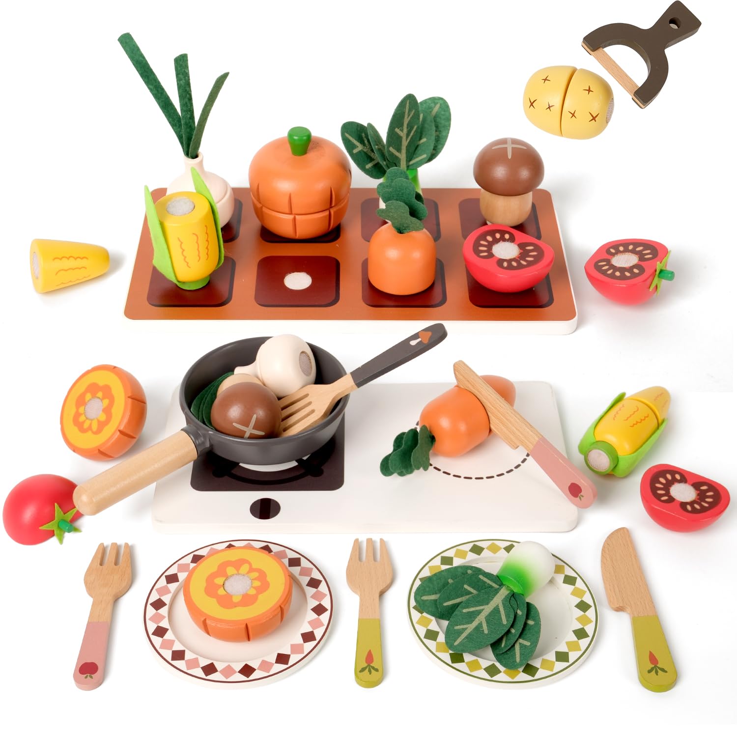 Wooden Farm-to-Kitchen Pretend Play Food Set for Kids