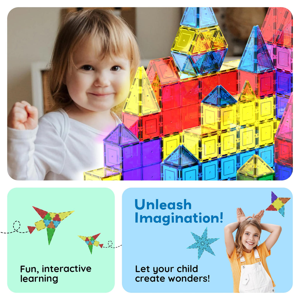 PicassoTiles 100 Piece Magnetic Tiles, Clear 3D Building Blocks for Kids 3+