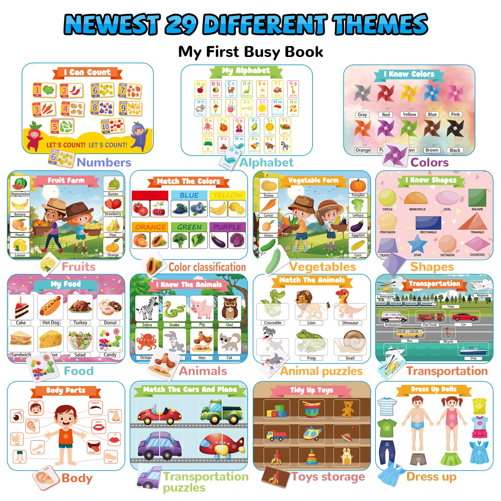 Preschool Montessori Busy Book & Activity Binder, 30 Themes