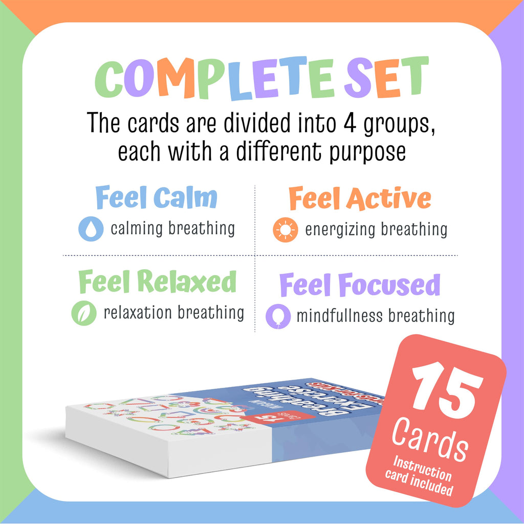 Breathing Exercise Cards for Kids -Montessori Flash Cards for Mindfulness Calm Down Corner Kit- Breathing Exercises for Anxiety Relief