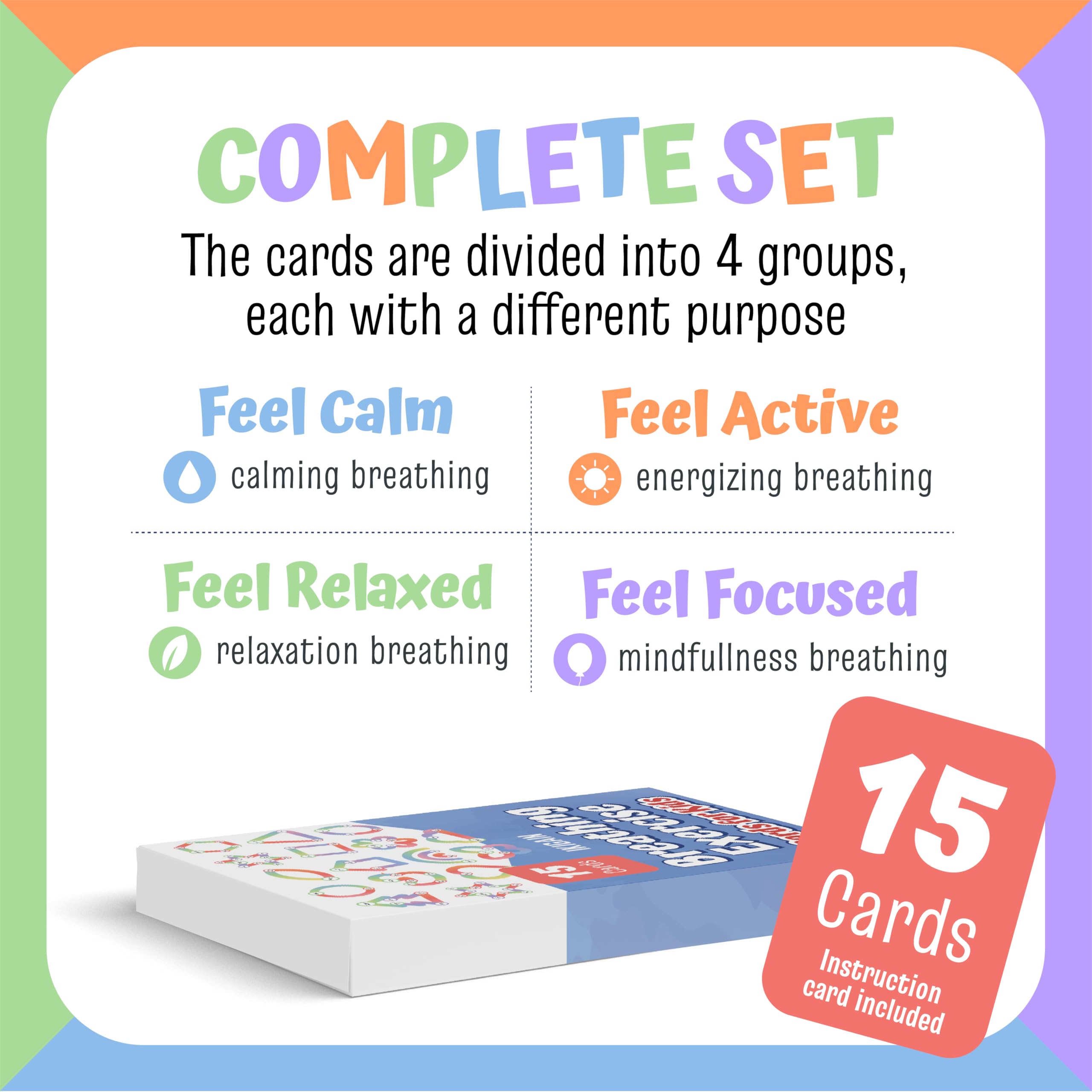 Breathing Exercise Cards for Kids -Montessori Flash Cards for Mindfulness Calm Down Corner Kit- Breathing Exercises for Anxiety Relief
