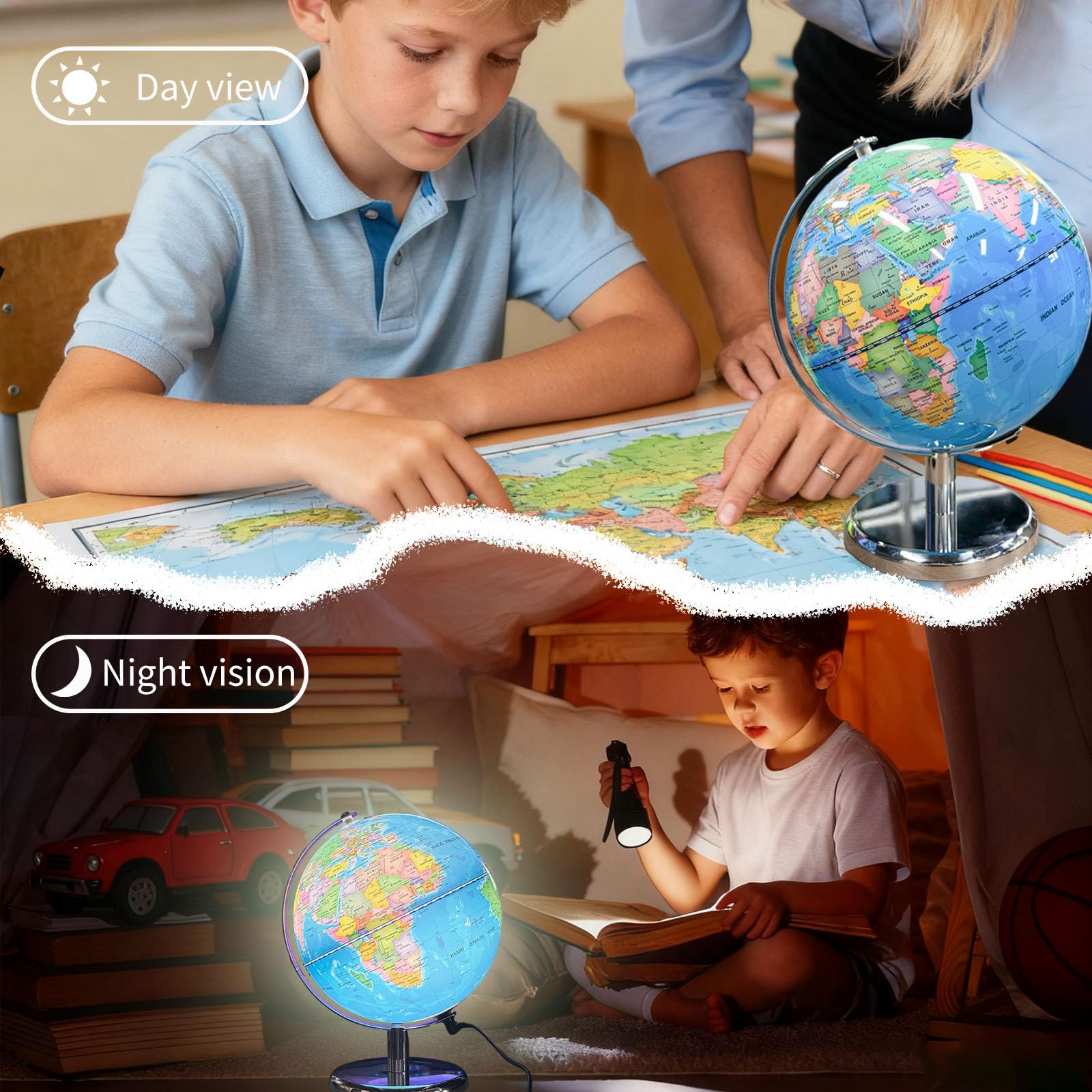 Sexacohu 8'' Illuminated Globe for Kids World Globe with Stable Metal Base