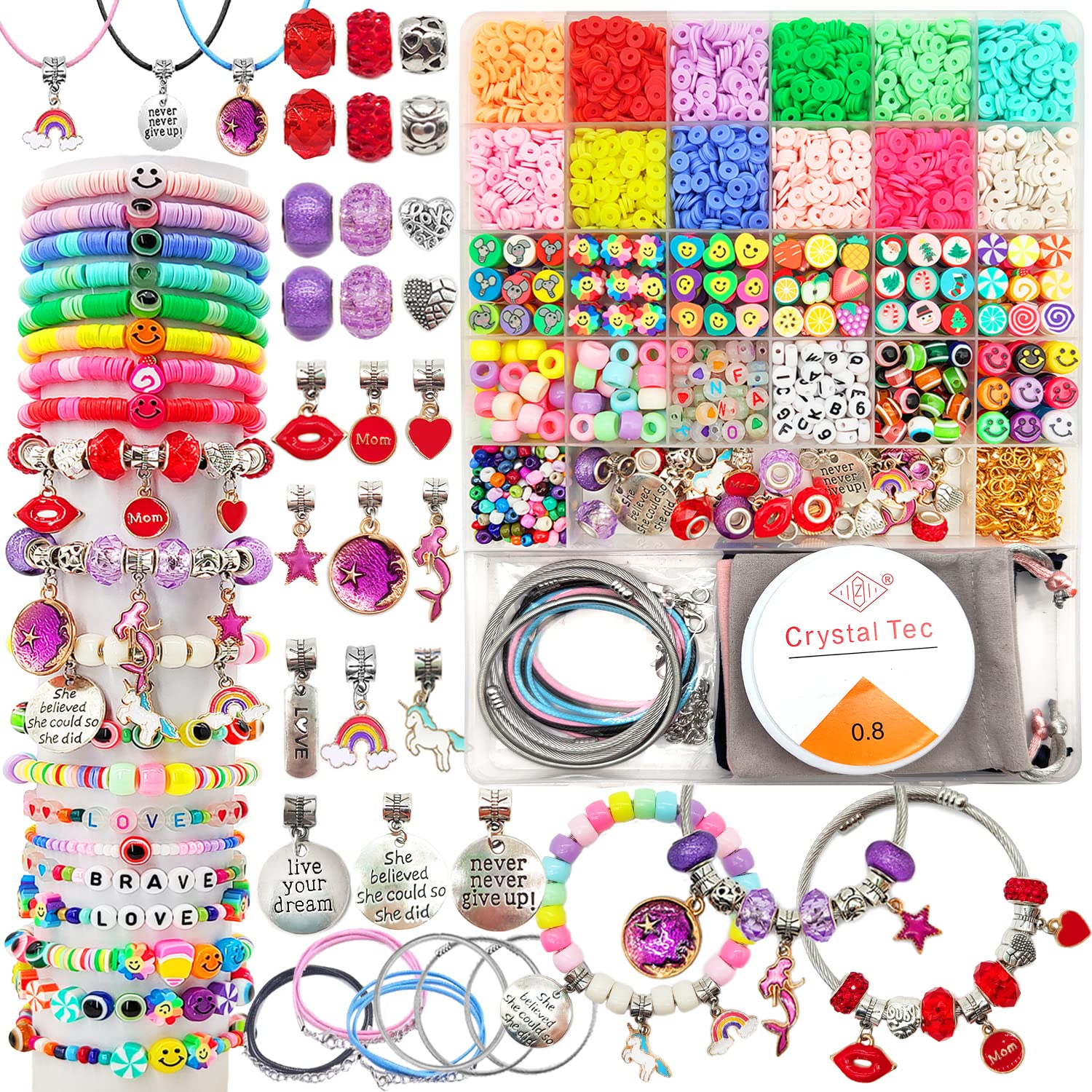 leitait Girl Toys Bracelet Making Kit-Beads for Charm Jewelry Making Kit Supplies DIY Arts Halloween and Christmas Party Favors Crafts for Kids Girl Toys Age 6-7,8-12 Teens Girl Gifts